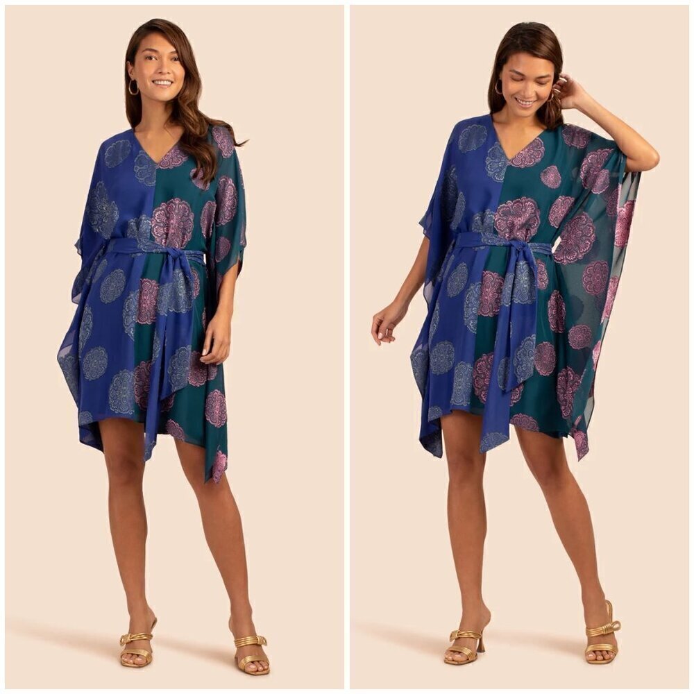💕TRINA TURK💕 Tanaya Caftan Majestic Medallions Clip Jacquard XS *MISSING BELT*